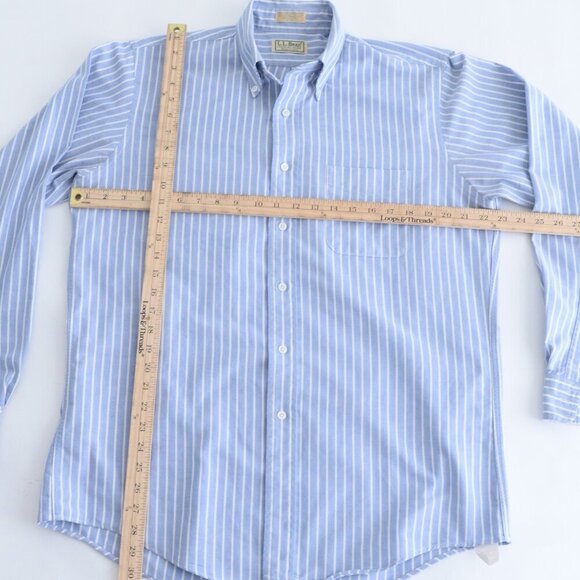 Vintage 90s L.L. Bean Blue & White Stripe Button-Down Chambray Dress Shirt 16-36 - Picture 3 of 10